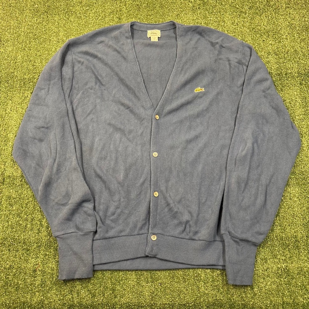 Vintage 80s Izod Lacoste Cardigan Sweater Blue XL